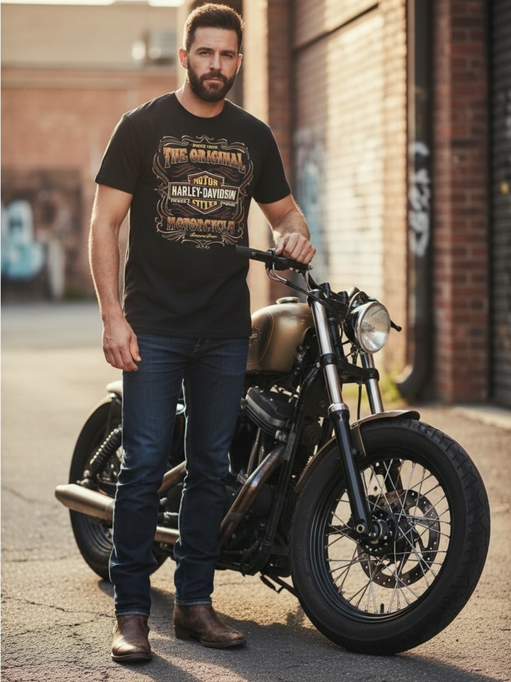 Harley-Davidson Black T‑Shirt with Gold Graphic